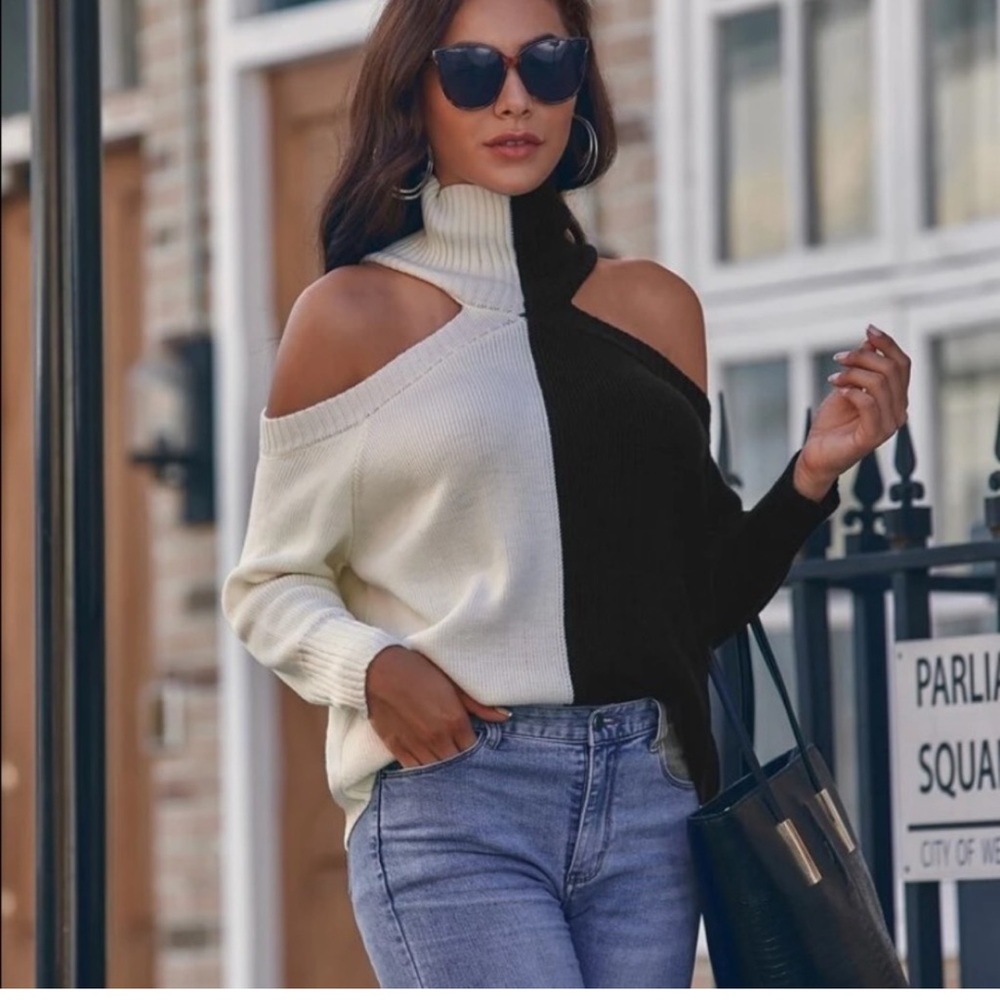 Beautiful woman turtleneck sweater